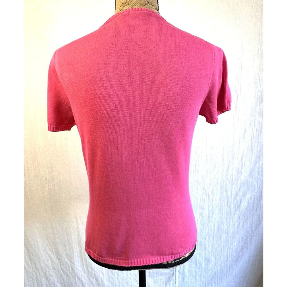 Maria Di Ripabianca Women Fuchsia Knit 100% Cotton Short Sleeve Sweater Sz 44/8